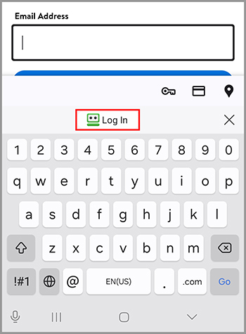 RoboForm Log In button in an app.